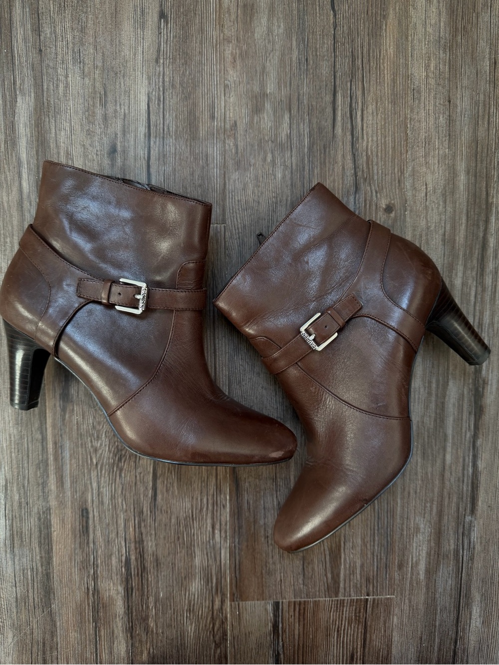 Women's Brown Leather Buckle Ankle Boots - Picture 1 of 8